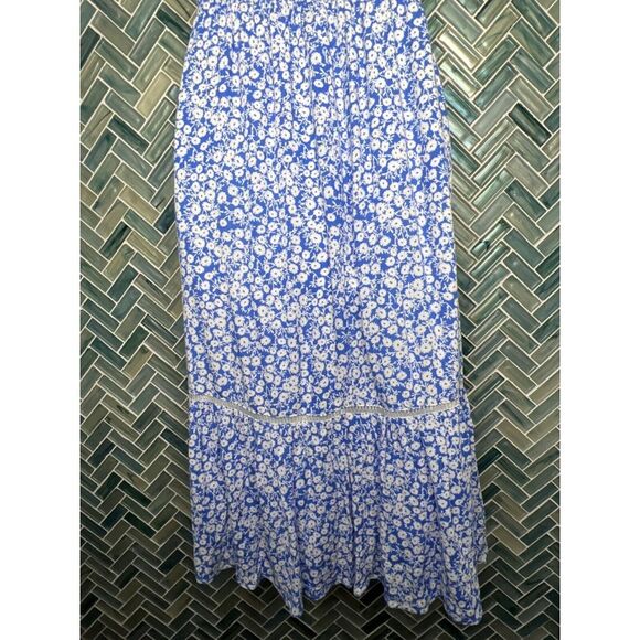 Nordstrom Lost + Wander Pick Me Blue White Floral Tiered Smocked Midi Dress S - Picture 8 of 12
